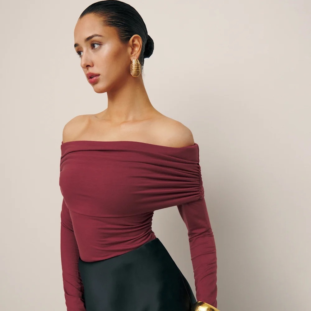 Reformation Off-Shoulder Burgundy Top
